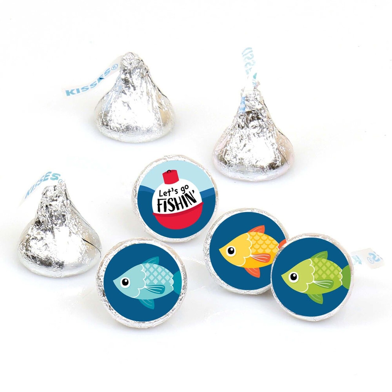 Big Dot of Happiness Let's Go Fishing - Fish Birthday Party or Baby Shower Round Candy Sticker Favors - Labels Fits Chocolate Candy (1 sheet of 108)